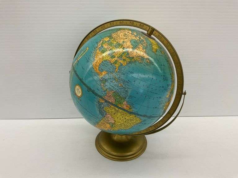 Vintage George F. Cram Company World Globe with Metal Stand image