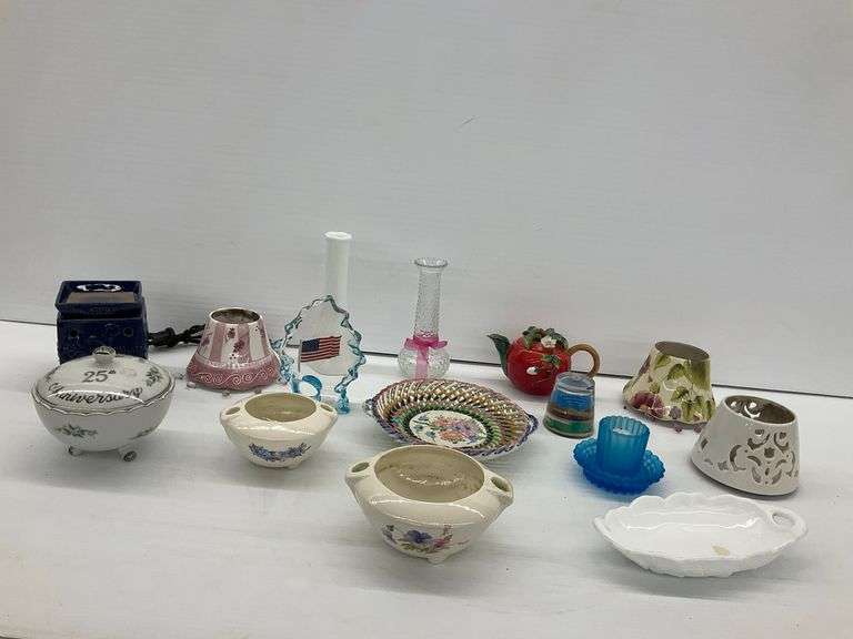 Lefton China Anniversary Bowl, Floral Bowls, and Candle Holders image