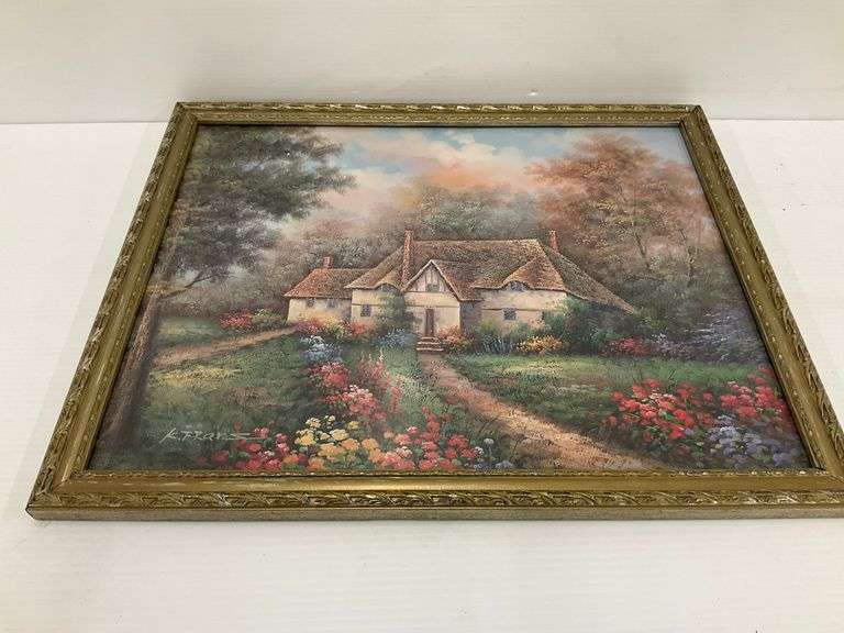 Vintage Framed K. Franz Cottage Scene Print image