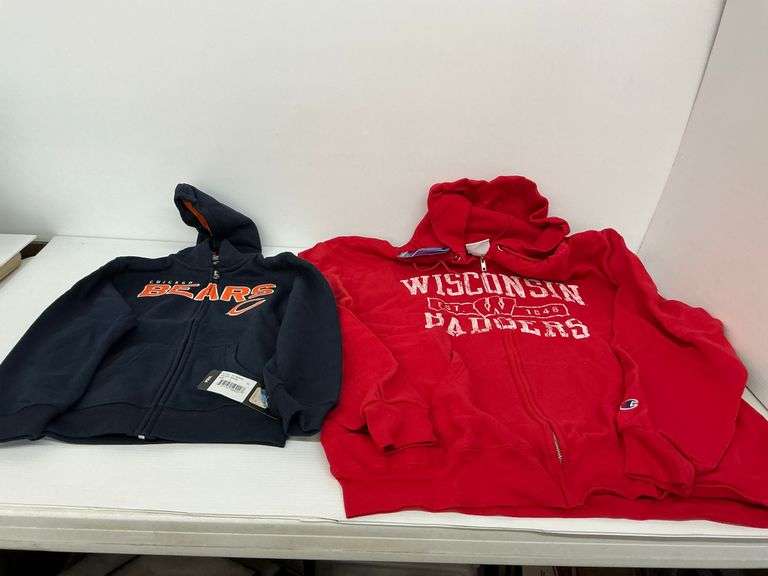 Two Hooded Sweatshirts: NFL Chicago Bears Kids & Champion Wisconsin Badgers XL image