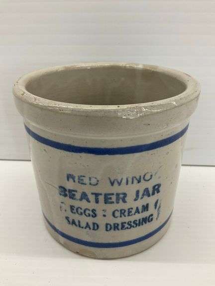 Vintage Red Wing Stoneware Beater Jar w/Economy Store Advertising image