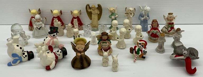 Collection of Holiday Angel, Snowman and Animal Figurine Decorations image