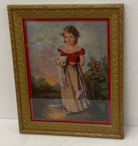 Vintage Framed Portrait of Girl with Cat by Jane Freeman image