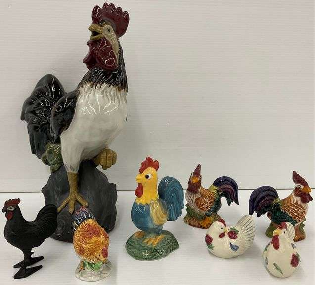 Ceramic Rooster and Chicken Figurines image