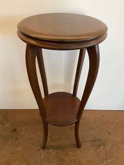 Round Wooden Side Table with Lower Shelf image