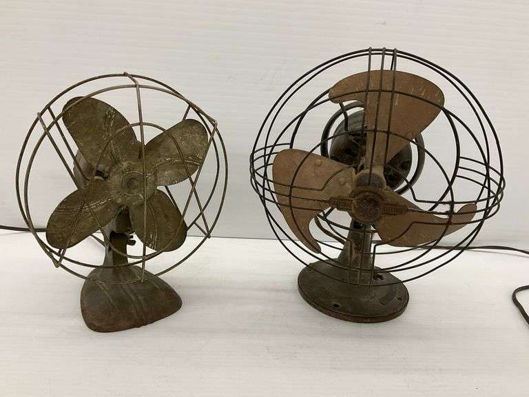 Pair of Vintage Oscillating Desk Fans, both work image
