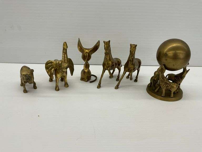 Collection of Brass Animal Figurines - Horses, Elephants, Mouse image