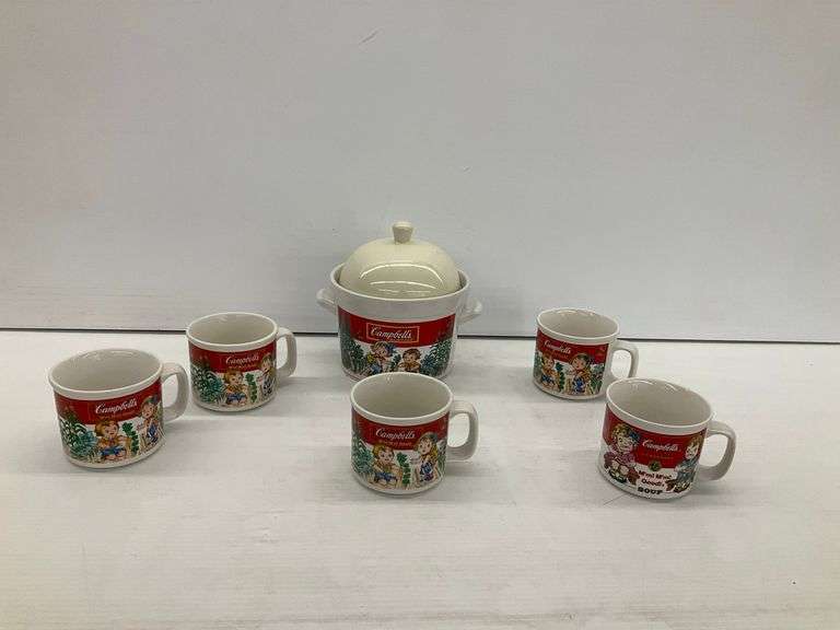 Campbell's Soup Ceramic Soup Tureen with Lid and Five Mugs image