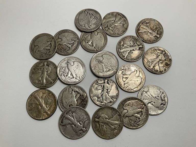 Mixed Date Lot of Walking Liberty Half Dollars - 19 Coins image