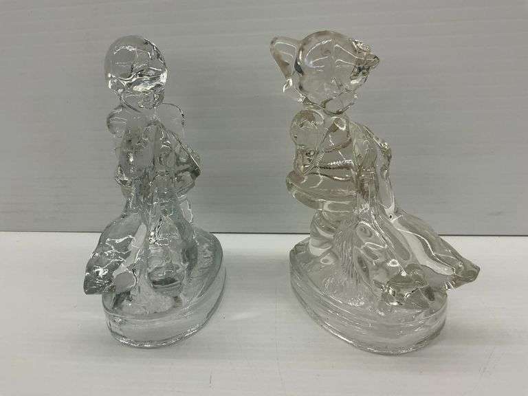 Two Clear Glass "Goose Girl" Figurines image