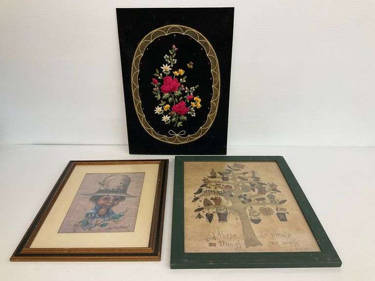 Framed Wall Art: Floral Embroidery, 'Joey Roadrunner', and Kindred Spirits Print image