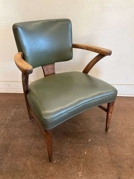 Vintage Green Upholstered Armchair with Wooden Frame image