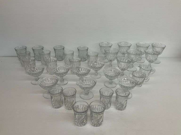 Fostoria Colony Swirl Glassware Collection - Glasses, Dessert Cups, Creamer, Sugar, and Other Pieces image