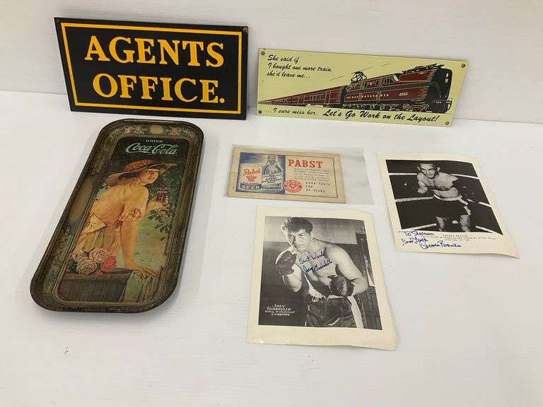 Autographed Boxing Photos, Coca-Cola Tray, Pabst Ad, and More image