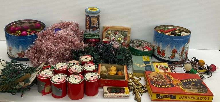 Vintage Holiday Decoration Lot - Ornaments, Ribbon, Gurley Candles and More image