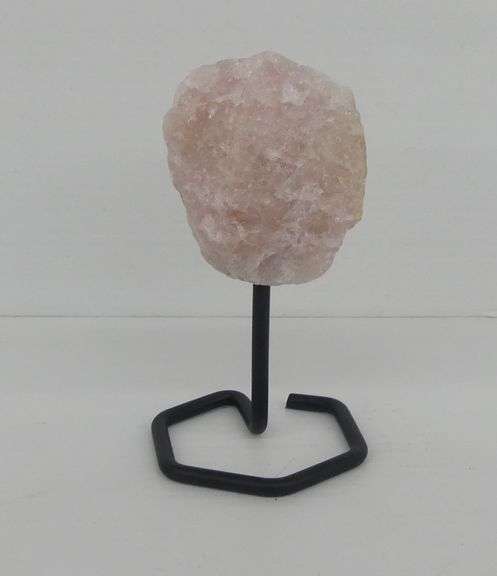 Rose Quartz Crystal on Metal Stand..about 6 in. tall image