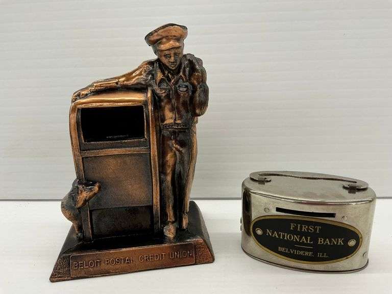 Two Vintage Coin Banks - Beloit Postal Credit Union & First National Bank image