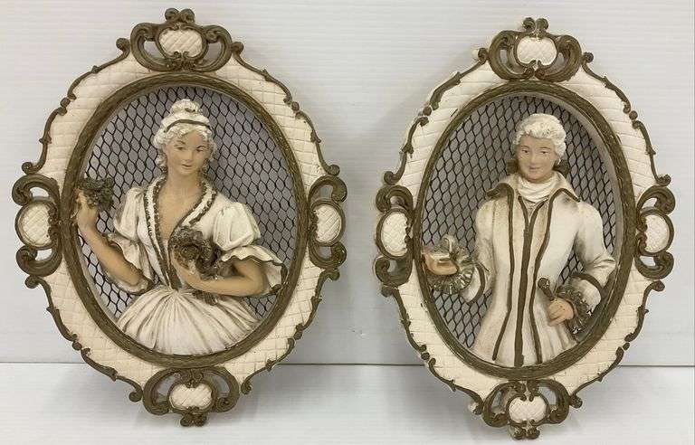 Pair of Decorative Wall Plaques - Lady and Gentleman image