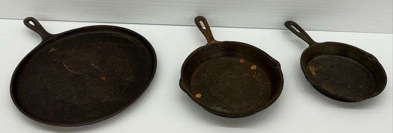 Cast Iron Griddle and Two Cast Iron Skillets image