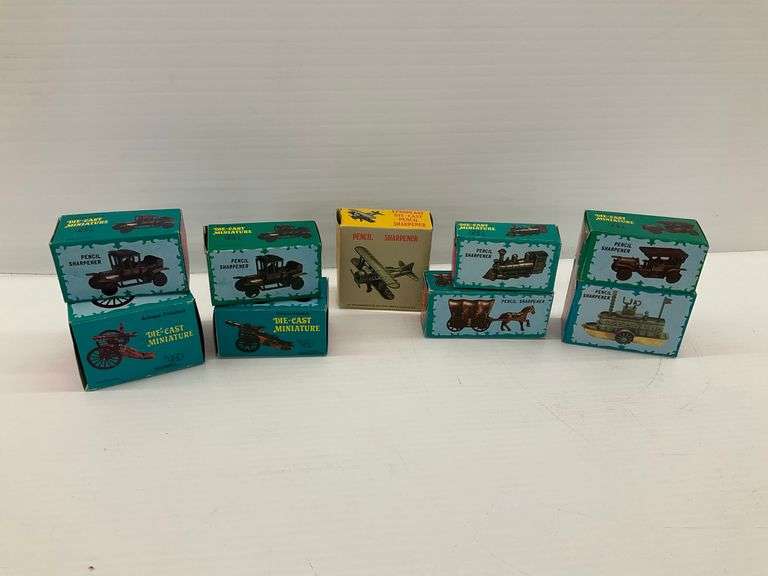 Nine Diecast Miniature Vehicle and Equipment Pencil Sharpeners image