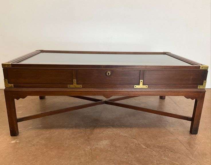 Display Coffee Table with Glass Top and Hinged Lid... No Key image