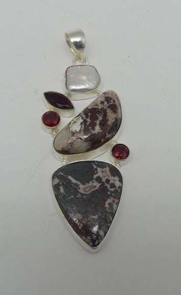 Sterling Silver Pendant with Pearl and Gemstones image