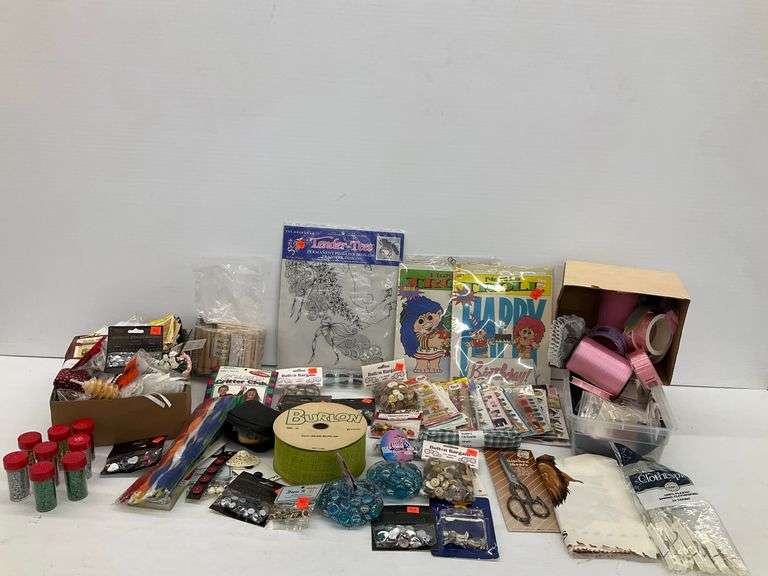 Crafting and Sewing Supplies: Buttons, Stickers, Ribbon, Transfer Sheets, and Related Items image