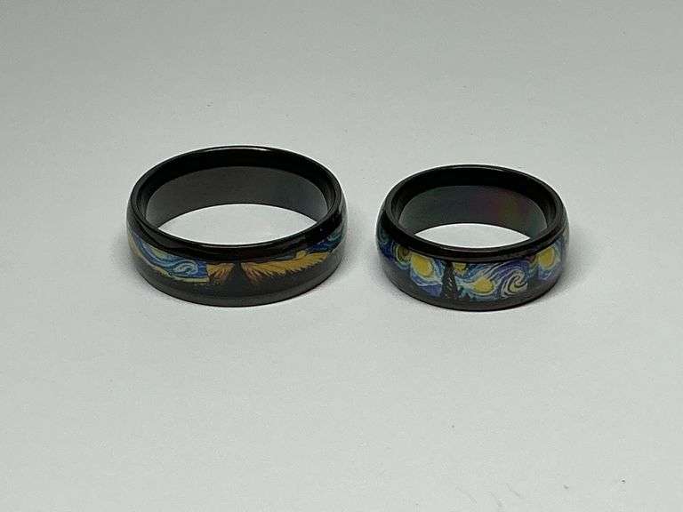 Two Rings Featuring Van Gogh's 'Starry Night' Design image