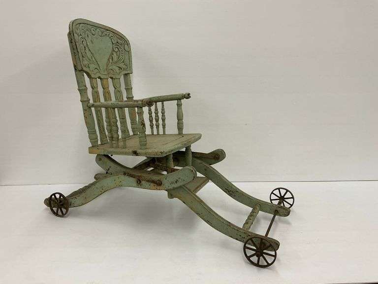 Antique Victorian Painted Oak Combination Highchair... missing parts image