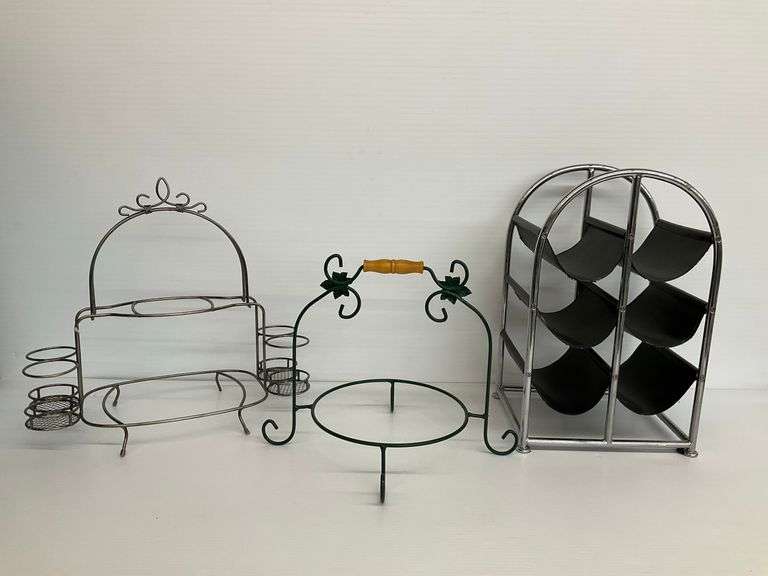 Three Decorative Metal Stands and Rack Lot image