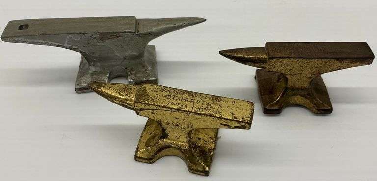Three Vintage Miniature Anvils, Two w/Advertising image