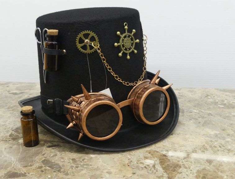 Steampunk Style Decorated Top Hat with Goggles image