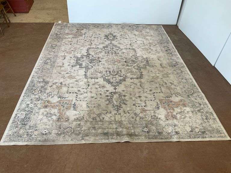 Distressed Beige and Gray Area Rug with Medallion Design image