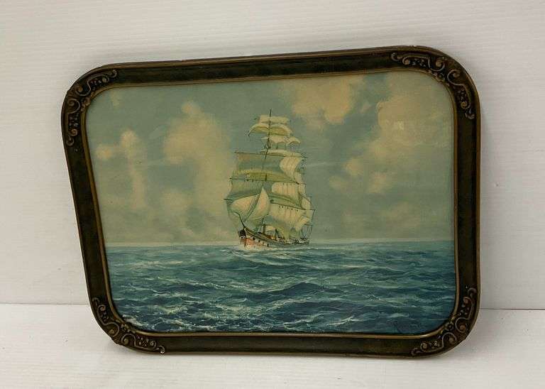 Vintage Framed Clipper Ship Print image
