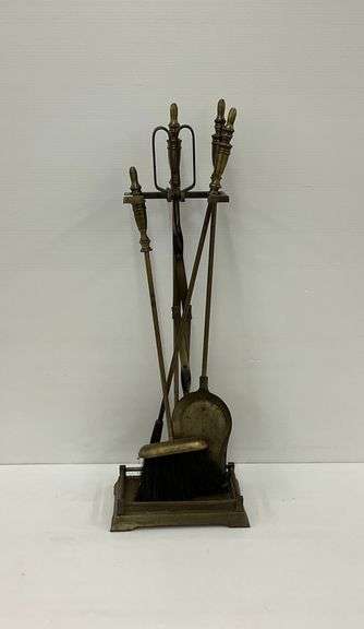Brass Fireplace Tool Set with Stand image