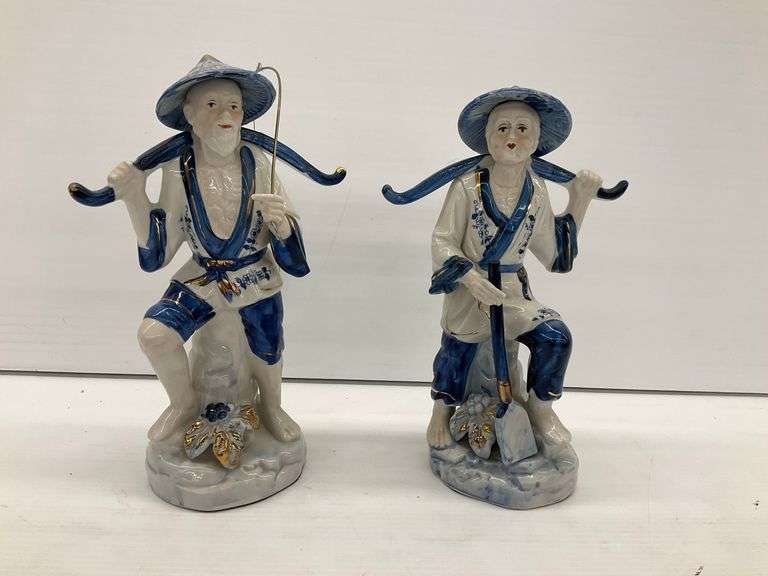 Pair of Porcelain Asian Fisherman Figurines image