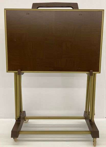 Set of Four TV Tray Tables on Rolling Cart image