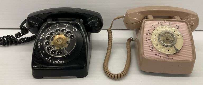 Two Vintage Rotary Dial Desk Telephones image