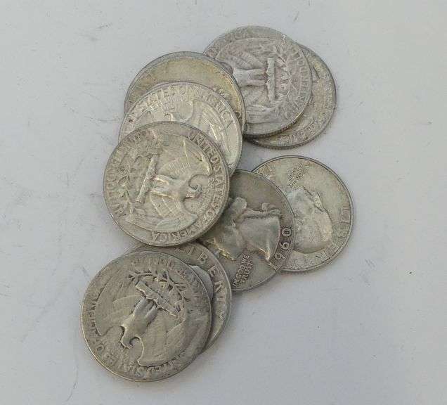 10 Silver Washington Quarters..mixed dates image