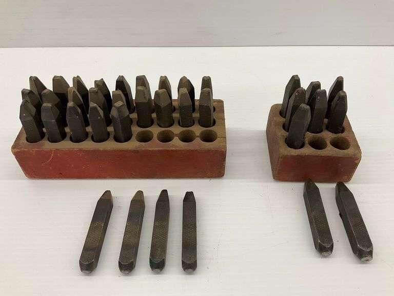Large Set of Metal Stamping Punches with Wooden Holders image