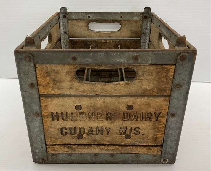 Vintage Huebner Dairy Cudahy Wis. Milk Bottle Crate image