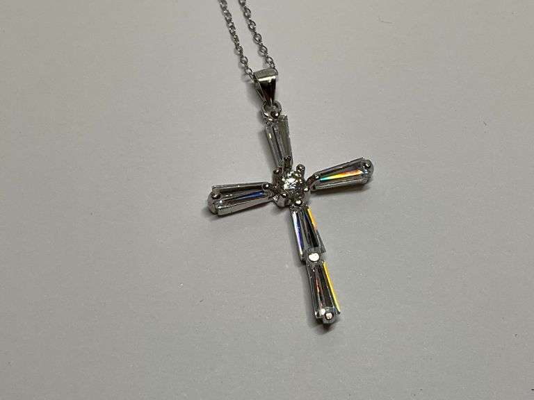 Rhodium Plated Sterling Silver Cross Pendant Necklace image