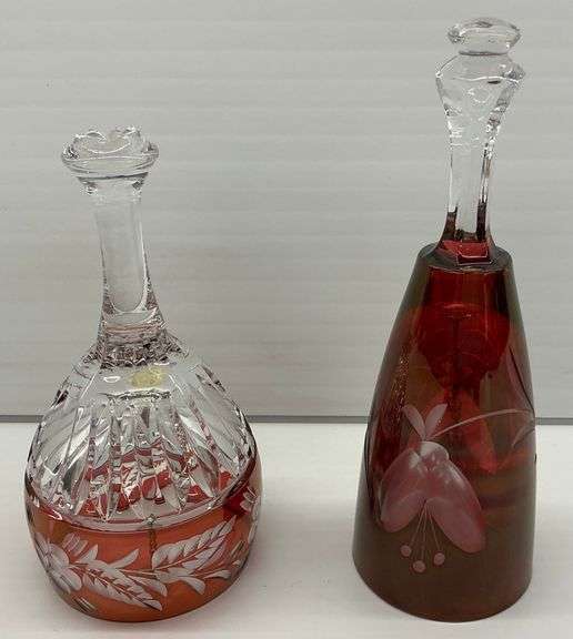 Two Vintage Etched Crystal Bells image