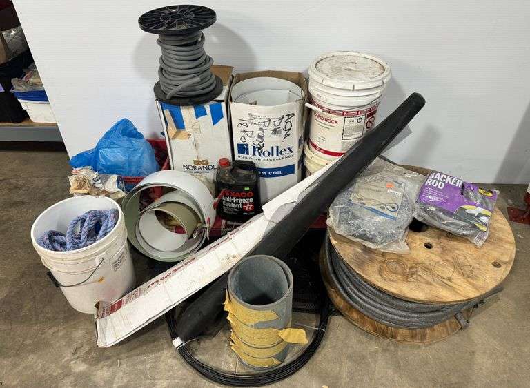Building and Construction Material Lot Including Rope, Sealant, Grout, and More image