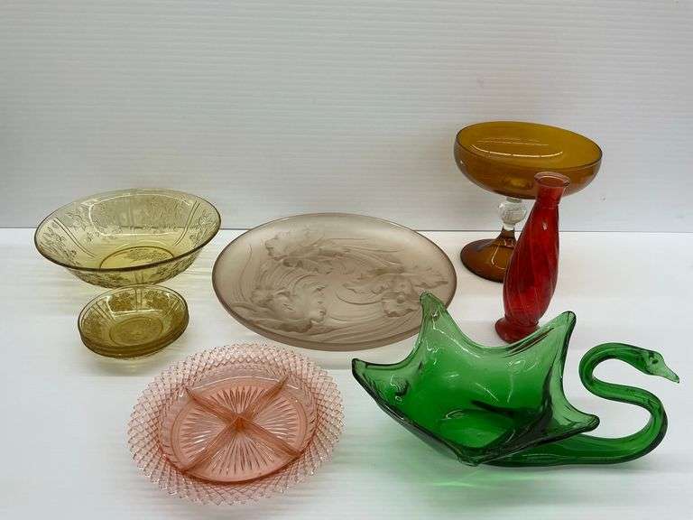 Vintage Glassware: Bowls, Plate, Swan image