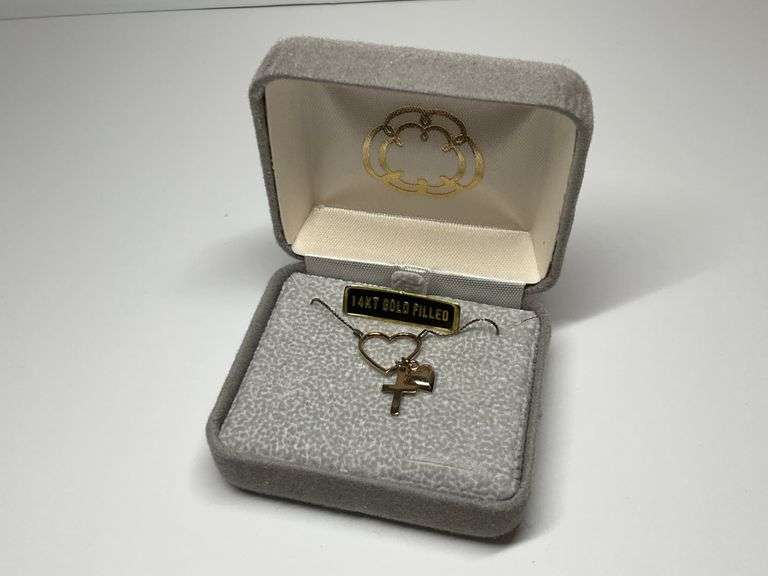 14K Gold Filled Necklace with Heart and Cross Pendant image