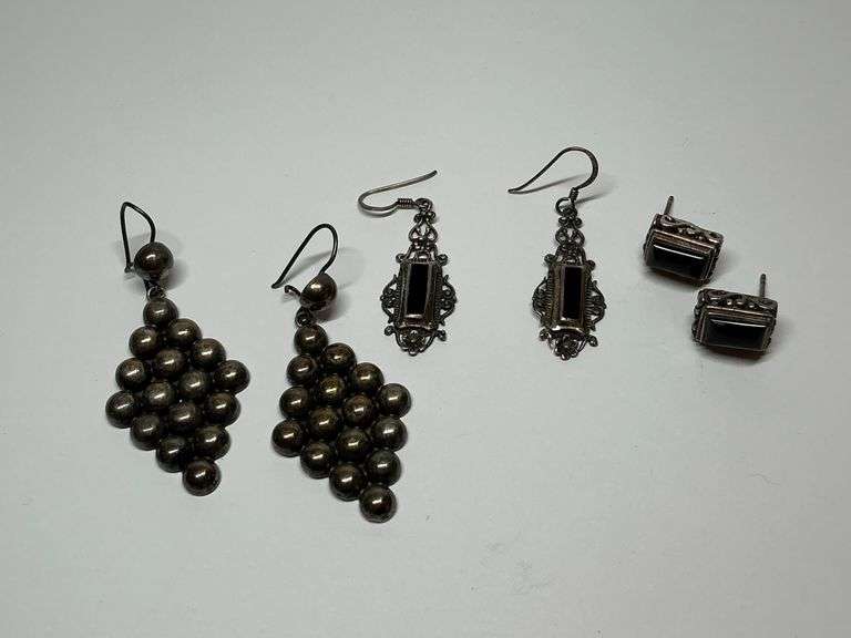 Sterling Silver & Onyx, Taxco Modernist  Earring Lot image