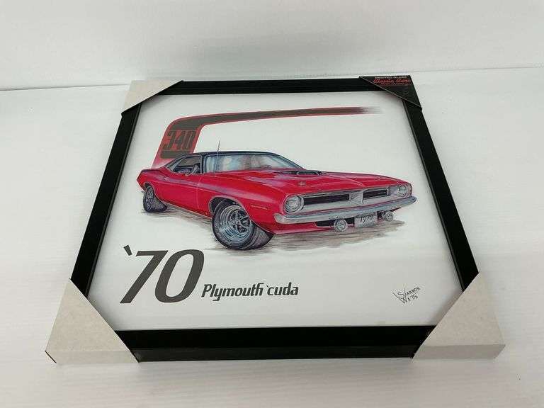 New Framed Printed Glass of a 1970 Plymouth Cuda image