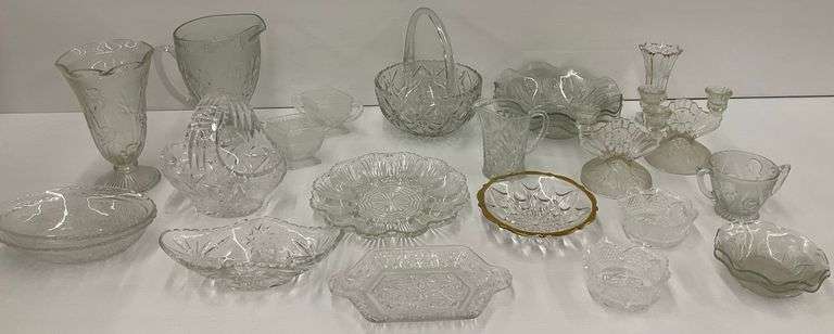 Vintage Clear Glassware Collection - Bowls, Baskets, Pitchers, and Candle Holders image
