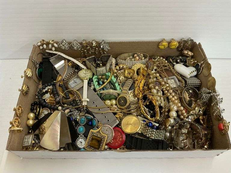 Box Lot of Assorted Costume Jewelry and Watches image